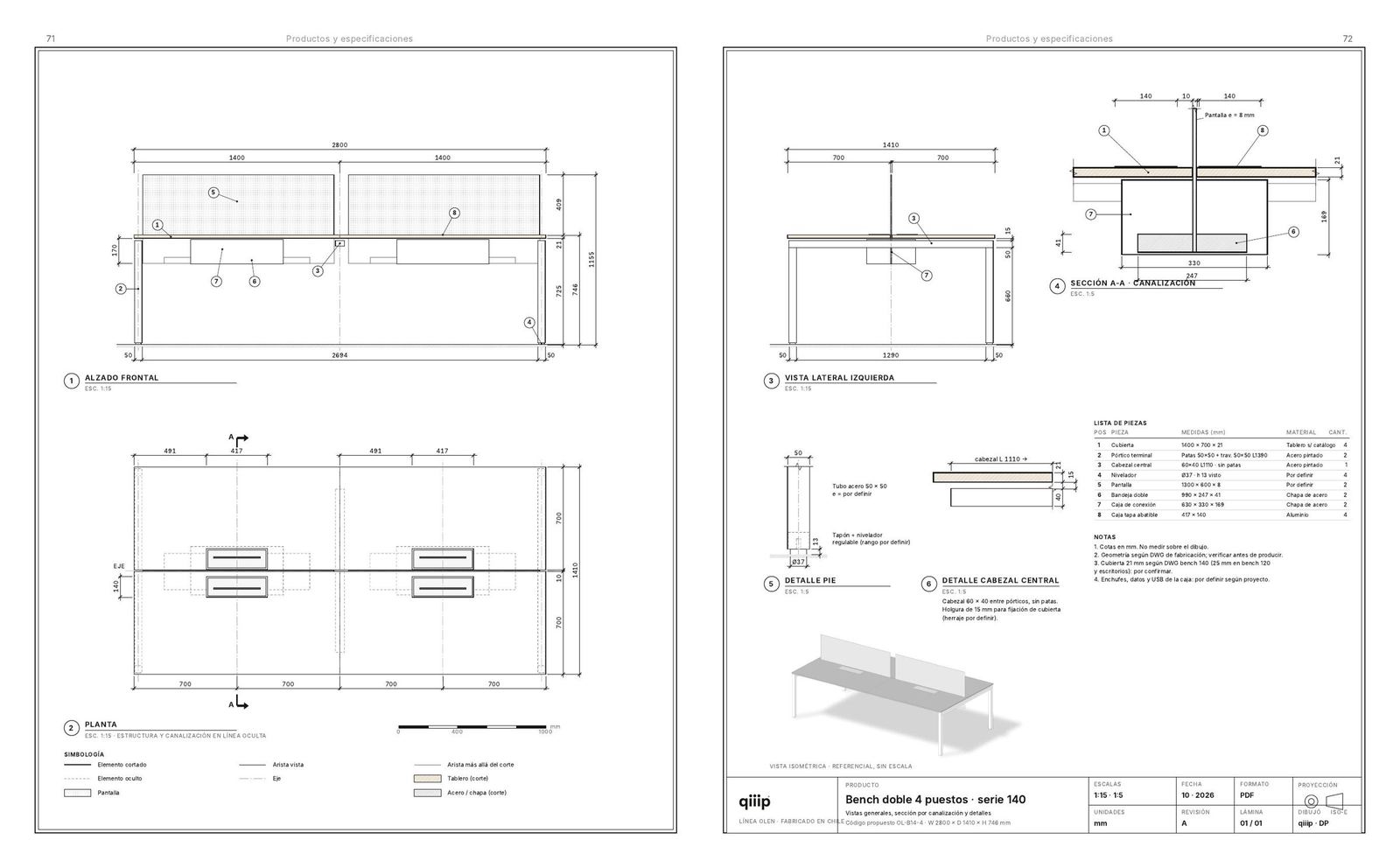 Lámina técnica Bench 140
